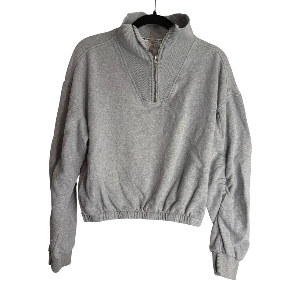 FP Movement Free People Grey Quarter Zip Cropped Ruched Sleeve Sweatshirt Small